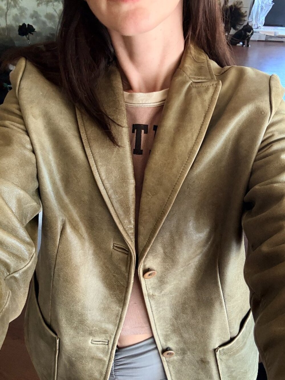 Vintage GAP Olive Green Genuine Leather Jacket - M